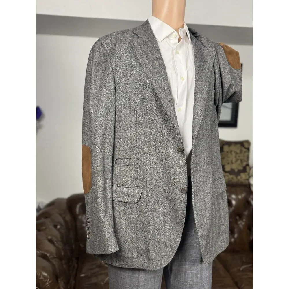Brunello Cucinelli Gray Herringbone Flannel Tweed Sport Jacket Blazer Men 54/44R
